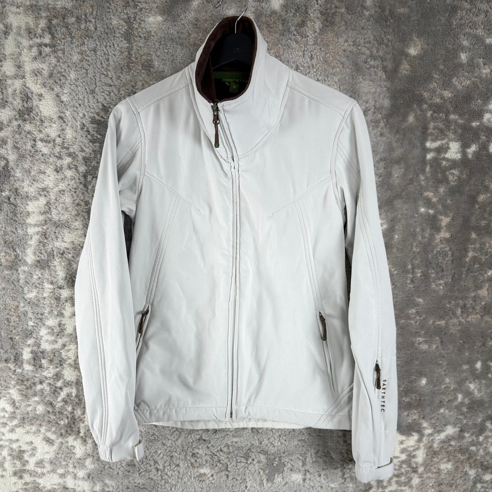 Earthtec Size XS Full Zip Fleece Lined Softshell Hiking Jacket White Long Womens
